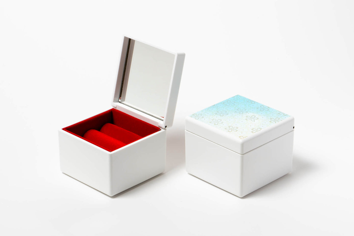 鏡付リングBOX【白 桜紋(ピンク)】